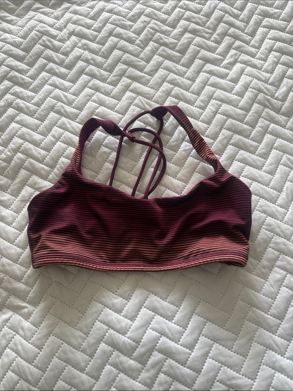 lululemon athletica Strappy Low-Impact Sports Bra in Burgundy and Coral